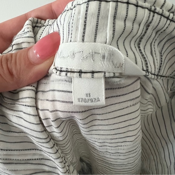 Womens button down collared shirt dress white black stripes pleated size large - Picture 10 of 11